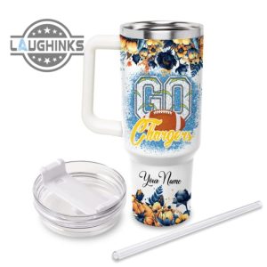 custom name go chargers tis the season flower pattern 40oz stainless steel tumbler with handle and straw lid personalized stanley tumbler dupe 40 oz stainless steel travel cups laughinks 1 2