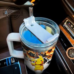 custom name pikachu tis the season fall leaf pattern 40oz stainless steel tumbler with handle and straw lid personalized stanley tumbler dupe 40 oz stainless steel travel cups laughinks 1 4