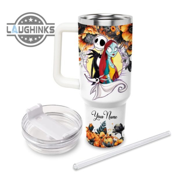custom name jack skellington tis the season fall leaf pattern 40oz stainless steel tumbler with handle and straw lid personalized stanley tumbler dupe 40 oz stainless steel travel cups laughinks 1 2