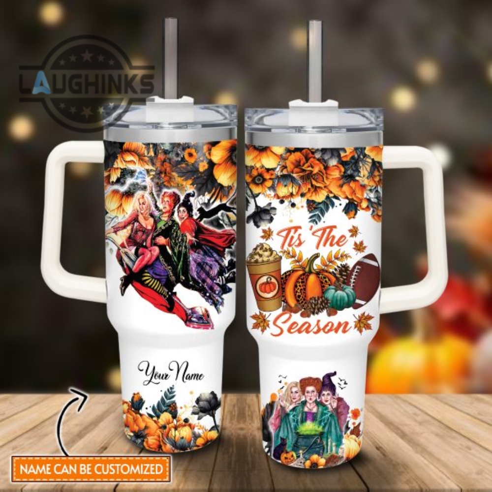 Custom Name Hocus Pocus Tis The Season Fall Leaf Pattern 40Oz Stainless Steel Tumbler With Handle And Straw Lid Personalized Stanley Tumbler Dupe 40 Oz Stainless Steel Travel Cups