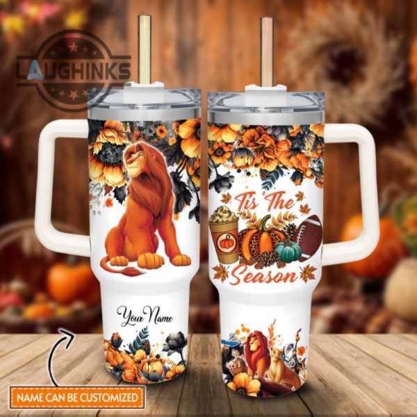 custom name lion king tis the season fall leaf pattern 40oz stainless steel tumbler with handle and straw lid personalized stanley tumbler dupe 40 oz stainless steel travel cups laughinks 1