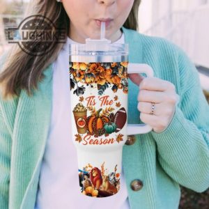 custom name lion king tis the season fall leaf pattern 40oz stainless steel tumbler with handle and straw lid personalized stanley tumbler dupe 40 oz stainless steel travel cups laughinks 1 5