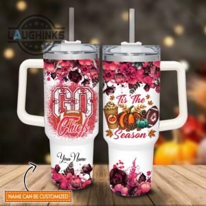 custom name go chiefs tis the season flower pattern 40oz stainless steel tumbler with handle and straw lid personalized stanley tumbler dupe 40 oz stainless steel travel cups laughinks 1 1