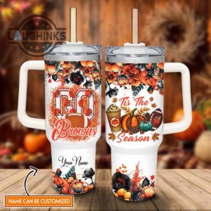 custom name go browns tis the season flower pattern 40oz stainless steel tumbler with handle and straw lid personalized stanley tumbler dupe 40 oz stainless steel travel cups laughinks 1