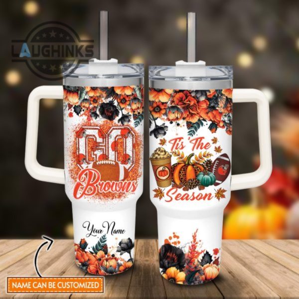 custom name go browns tis the season flower pattern 40oz stainless steel tumbler with handle and straw lid personalized stanley tumbler dupe 40 oz stainless steel travel cups laughinks 1 1