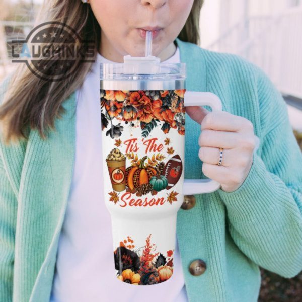 custom name go browns tis the season flower pattern 40oz stainless steel tumbler with handle and straw lid personalized stanley tumbler dupe 40 oz stainless steel travel cups laughinks 1 5