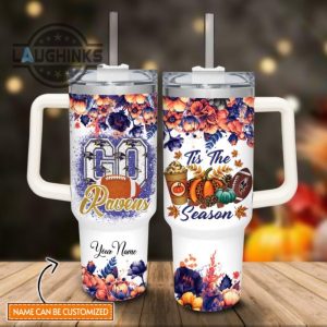 custom name go ravens tis the season flower pattern 40oz stainless steel tumbler with handle and straw lid personalized stanley tumbler dupe 40 oz stainless steel travel cups laughinks 1 1