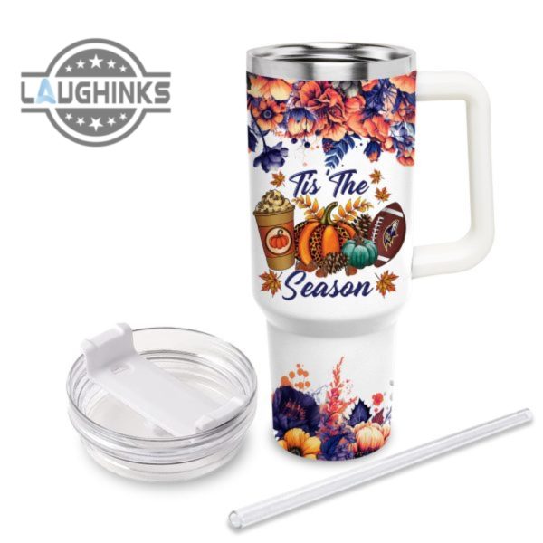 custom name go ravens tis the season flower pattern 40oz stainless steel tumbler with handle and straw lid personalized stanley tumbler dupe 40 oz stainless steel travel cups laughinks 1 3