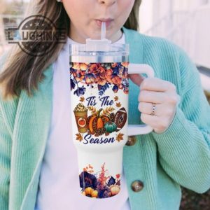 custom name go ravens tis the season flower pattern 40oz stainless steel tumbler with handle and straw lid personalized stanley tumbler dupe 40 oz stainless steel travel cups laughinks 1 5