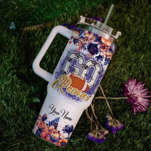 custom name go ravens tis the season flower pattern 40oz stainless steel tumbler with handle and straw lid personalized stanley tumbler dupe 40 oz stainless steel travel cups laughinks 1 6