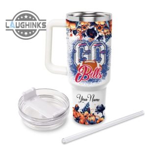 custom name go bills tis the season flower pattern 40oz stainless steel tumbler with handle and straw lid personalized stanley tumbler dupe 40 oz stainless steel travel cups laughinks 1 2