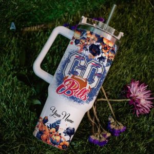 custom name go bills tis the season flower pattern 40oz stainless steel tumbler with handle and straw lid personalized stanley tumbler dupe 40 oz stainless steel travel cups laughinks 1 6