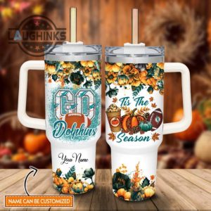 custom name go dolphins tis the season flower pattern 40oz stainless steel tumbler with handle and straw lid personalized stanley tumbler dupe 40 oz stainless steel travel cups laughinks 1