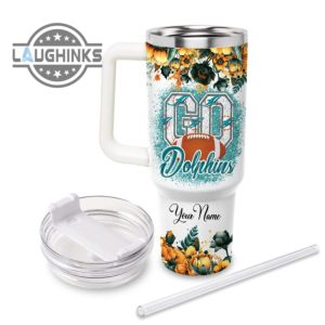 custom name go dolphins tis the season flower pattern 40oz stainless steel tumbler with handle and straw lid personalized stanley tumbler dupe 40 oz stainless steel travel cups laughinks 1 2
