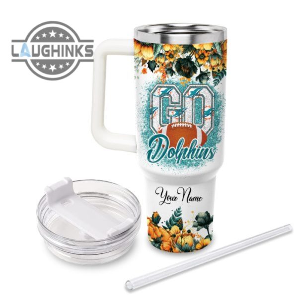 custom name go dolphins tis the season flower pattern 40oz stainless steel tumbler with handle and straw lid personalized stanley tumbler dupe 40 oz stainless steel travel cups laughinks 1 2