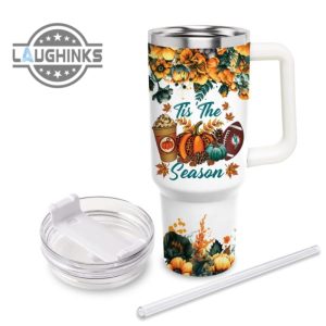 custom name go dolphins tis the season flower pattern 40oz stainless steel tumbler with handle and straw lid personalized stanley tumbler dupe 40 oz stainless steel travel cups laughinks 1 3