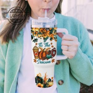 custom name go dolphins tis the season flower pattern 40oz stainless steel tumbler with handle and straw lid personalized stanley tumbler dupe 40 oz stainless steel travel cups laughinks 1 5
