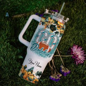 custom name go dolphins tis the season flower pattern 40oz stainless steel tumbler with handle and straw lid personalized stanley tumbler dupe 40 oz stainless steel travel cups laughinks 1 6