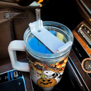 custom name snoopy tis the season fall leaf pattern 40oz stainless steel tumbler with handle and straw lid personalized stanley tumbler dupe 40 oz stainless steel travel cups laughinks 1 4