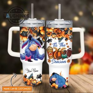 custom name eeyore tis the season fall leaf pattern 40oz stainless steel tumbler with handle and straw lid personalized stanley tumbler dupe 40 oz stainless steel travel cups laughinks 1 1