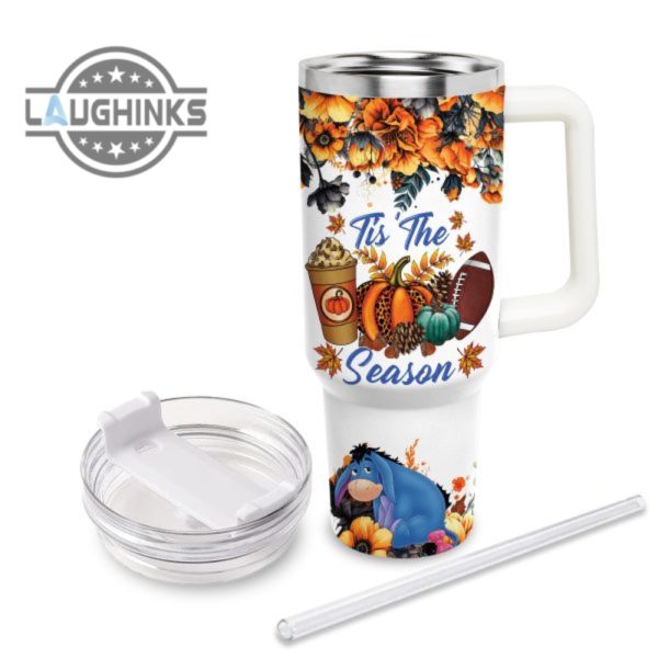 custom name eeyore tis the season fall leaf pattern 40oz stainless steel tumbler with handle and straw lid personalized stanley tumbler dupe 40 oz stainless steel travel cups laughinks 1 3