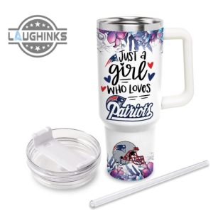 custom name just a girl loves patriots mascot flower pattern 40oz stainless steel tumbler with handle and straw lid personalized stanley tumbler dupe 40 oz stainless steel travel cups laughinks 1 3