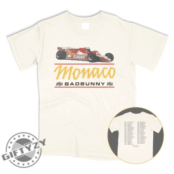 Monaco F1 Car Most Wanted Tour 2024 Merch Cream Ivory Benito Double Sided Shirt giftyzy 4