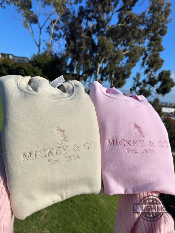 mickey embroidered sweatshirt tshirt hoodie mens womens mickey and co est 1928 crewneck magic kingdom disney world shirts disneyland embroidery tee laughinks 1