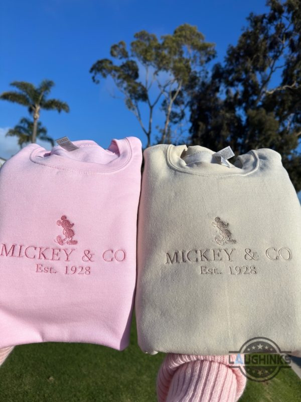 mickey embroidered sweatshirt tshirt hoodie mens womens mickey and co est 1928 crewneck magic kingdom disney world shirts disneyland embroidery tee laughinks 4