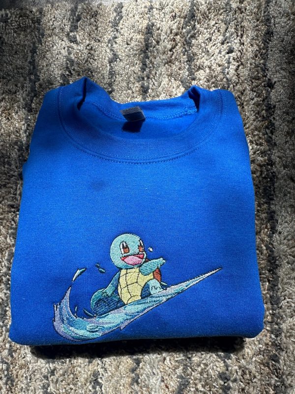 Kawaii Squirtle Pokemon Embroidery Sweater Squirtle Crewneck Pokemon Crewneck Squirtle Embroidery Shirt Nike Squirtle Shirt revetee 3