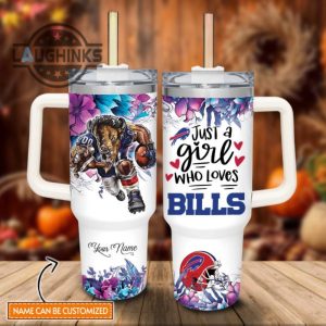 custom name just a girl loves bills mascot flower pattern 40oz stainless steel tumbler with handle and straw lid personalized stanley tumbler dupe 40 oz stainless steel travel cups laughinks 1