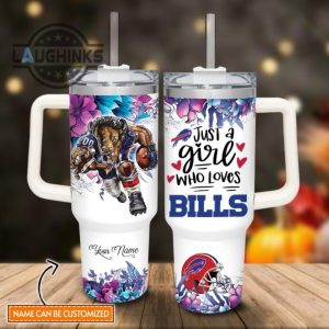 custom name just a girl loves bills mascot flower pattern 40oz stainless steel tumbler with handle and straw lid personalized stanley tumbler dupe 40 oz stainless steel travel cups laughinks 1 1