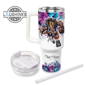 custom name just a girl loves bills mascot flower pattern 40oz stainless steel tumbler with handle and straw lid personalized stanley tumbler dupe 40 oz stainless steel travel cups laughinks 1 2