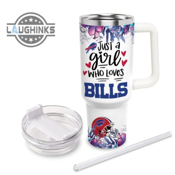 custom name just a girl loves bills mascot flower pattern 40oz stainless steel tumbler with handle and straw lid personalized stanley tumbler dupe 40 oz stainless steel travel cups laughinks 1 3