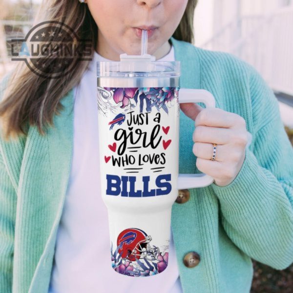 custom name just a girl loves bills mascot flower pattern 40oz stainless steel tumbler with handle and straw lid personalized stanley tumbler dupe 40 oz stainless steel travel cups laughinks 1 5