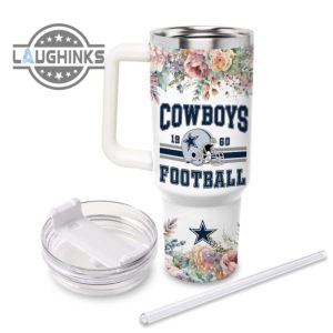 custom name cowboys helmet flame pattern 40oz stainless steel tumbler with handle and straw lid personalized stanley tumbler dupe 40 oz stainless steel travel cups laughinks 1 2