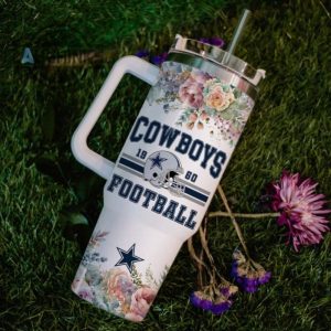 custom name cowboys helmet flame pattern 40oz stainless steel tumbler with handle and straw lid personalized stanley tumbler dupe 40 oz stainless steel travel cups laughinks 1 6