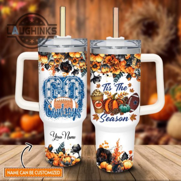 custom name go cowboys tis the season flower pattern 40oz stainless steel tumbler with handle and straw lid personalized stanley tumbler dupe 40 oz stainless steel travel cups laughinks 1