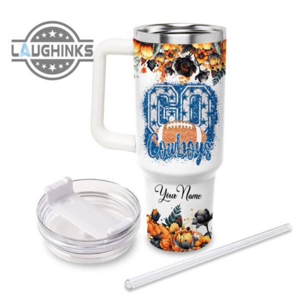 custom name go cowboys tis the season flower pattern 40oz stainless steel tumbler with handle and straw lid personalized stanley tumbler dupe 40 oz stainless steel travel cups laughinks 1 2