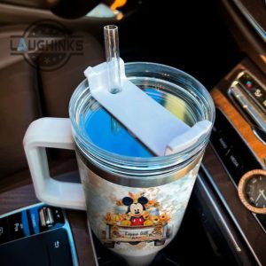 custom name mickey mouse happy fall pumpkin flower pattern 40oz tumbler with handle and straw lid personalized stanley tumbler dupe 40 oz stainless steel travel cups laughinks 1 4