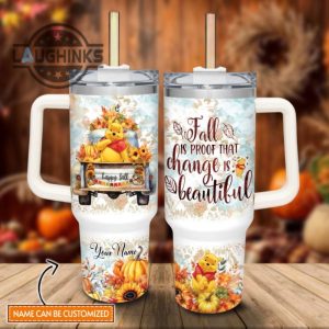 custom name winnie the pooh happy fall pumpkin flower pattern 40oz tumbler with handle and straw lid personalized stanley tumbler dupe 40 oz stainless steel travel cups laughinks 1