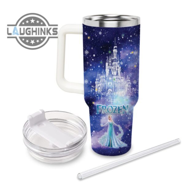 elsa princess with olaf and friends castle pattern 40oz tumbler with handle and straw lid personalized stanley tumbler dupe 40 oz stainless steel travel cups laughinks 1 1