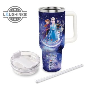 elsa princess with olaf and friends castle pattern 40oz tumbler with handle and straw lid personalized stanley tumbler dupe 40 oz stainless steel travel cups laughinks 1 2