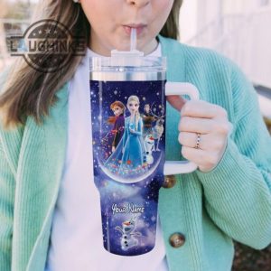 elsa princess with olaf and friends castle pattern 40oz tumbler with handle and straw lid personalized stanley tumbler dupe 40 oz stainless steel travel cups laughinks 1 4