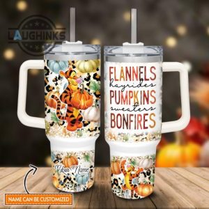 custom name tigger flannels pumpkins bonfires pattern 40oz stainless steel tumbler with handle and straw lid personalized stanley tumbler dupe 40 oz stainless steel travel cups laughinks 1 1