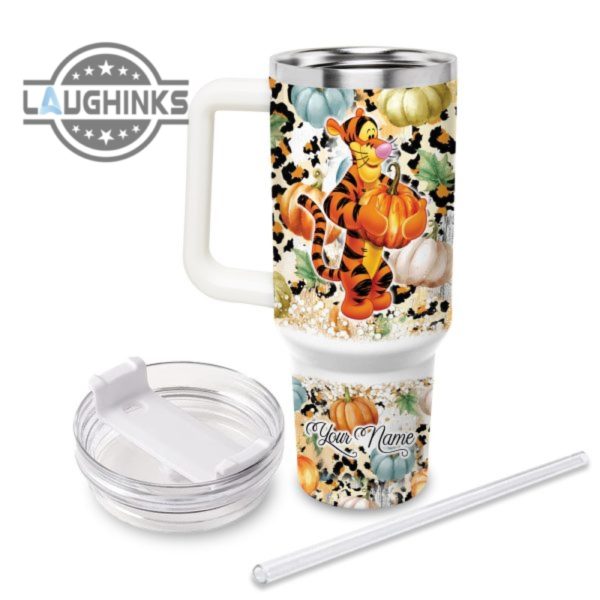 custom name tigger flannels pumpkins bonfires pattern 40oz stainless steel tumbler with handle and straw lid personalized stanley tumbler dupe 40 oz stainless steel travel cups laughinks 1 2