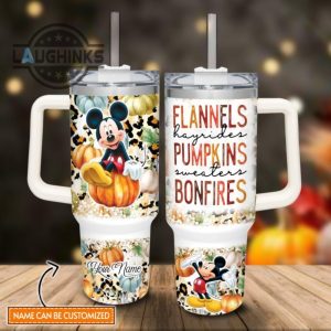 custom name mickey mouse flannels pumpkins bonfires pattern 40oz stainless steel tumbler with handle and straw lid personalized stanley tumbler dupe 40 oz stainless steel travel cups laughinks 1 1