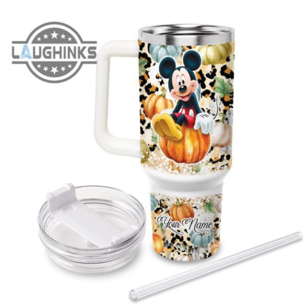 custom name mickey mouse flannels pumpkins bonfires pattern 40oz stainless steel tumbler with handle and straw lid personalized stanley tumbler dupe 40 oz stainless steel travel cups laughinks 1 2