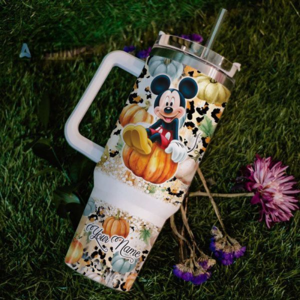 custom name mickey mouse flannels pumpkins bonfires pattern 40oz stainless steel tumbler with handle and straw lid personalized stanley tumbler dupe 40 oz stainless steel travel cups laughinks 1 6