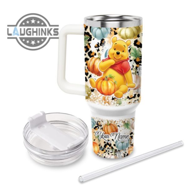 custom name winnie the pooh flannels pumpkins bonfires pattern 40oz stainless steel tumbler with handle and straw lid personalized stanley tumbler dupe 40 oz stainless steel travel cups laughinks 1 1